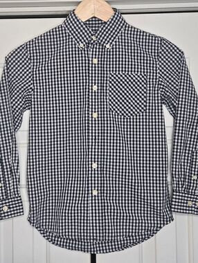 Basic Editions Boys M 8 Gingham Button Down Shirt Black White Long Sleeve School